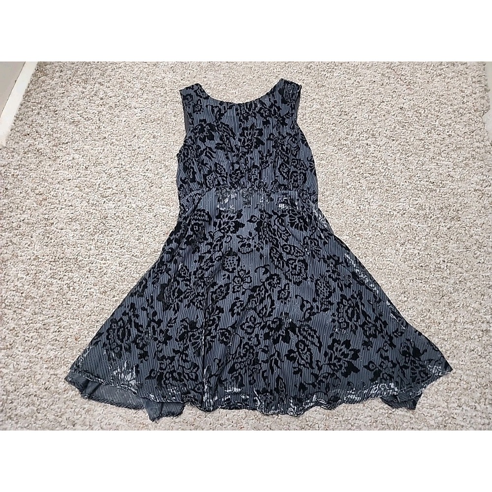 Free People Sleeveless Dress Gray on Gray Burnout Velvet Metallic Size 2 Vintage